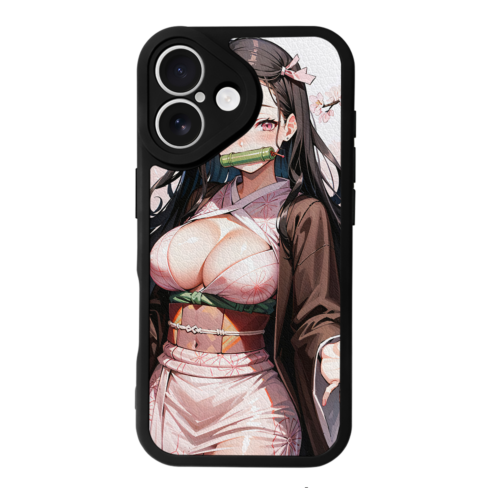 （画像用） 鬼滅の刃（きめつのやいば）竈門 禰󠄀豆子／かまど ねずこ Kamado Nezuko 【iPhone 16シリーズ対応】シリコンスマホケース（レザー調） 材質：シリコン